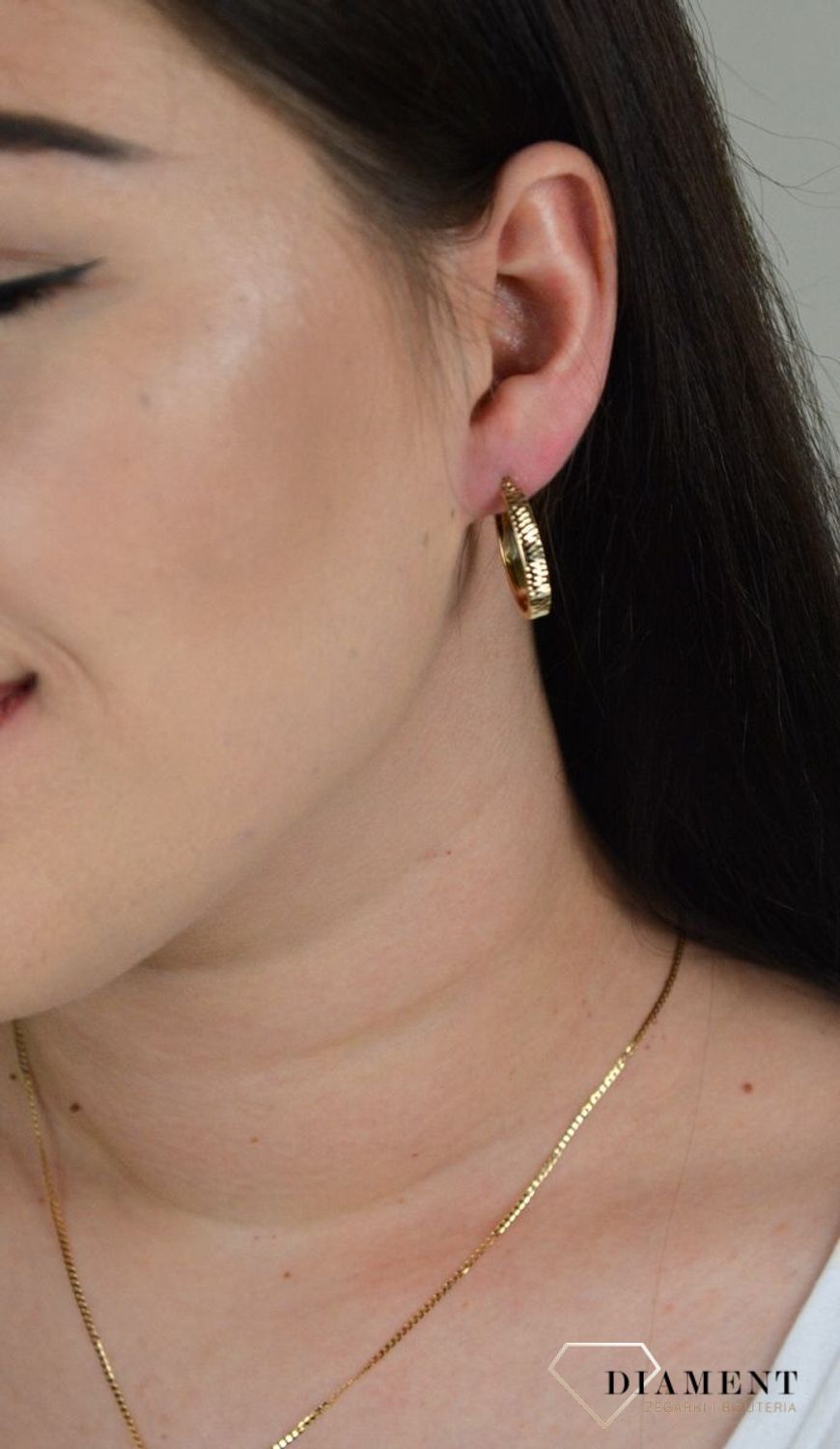 Złote owalne kolczyki grawerowane, błyszczące KL 7103.jpg